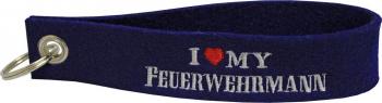 Filz-Schlüsselanhänger mit Stick I love my Feuerwehrmann Gr. ca. 17x3cm 14074 dunkelblau