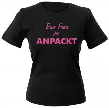 Girly-Shirt mit Print - Eine Frau, die anpackt - 12344 schwarz - Gr. XS-XXL
