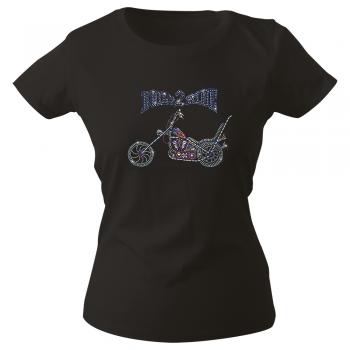 Girly- Shirt mit Print - Glitzer- Stein - Bike - G12892 - schwarz - Gr. XS-XXL