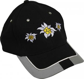 Baseballcap mit Einstickung - 3 Blüten Edelweiss - 60983 schwarz