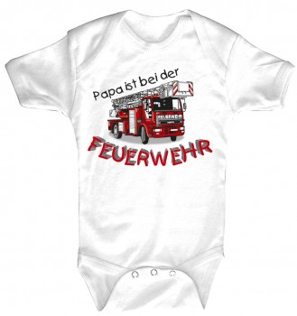 Babystrampler mit Print – Papa ist bei der Feuerwehr – 08486 weiß - 0-24 Monate