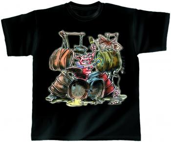 T-Shirt unisex mit Print - Drum Pig - von ROCK YOU MUSIC SHIRTS - 10413 schwarz - Gr. S - XXL