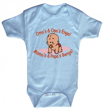 Babystrampler mit Print – Oma´s und Opa´s Engel. Mamas und Papas Bengel- 08300 blau – Gr. 0-24 Monate