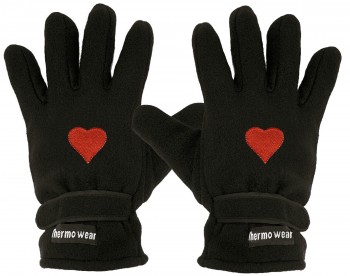 Handschuhe Fleece mit Einstickung Herz rot 31506 schwarz