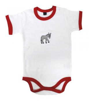 Babystrampler mit Einstickung - Esel - 08333 weiß-rot - 0-24 Monate