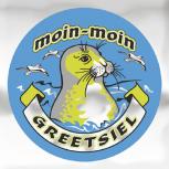 (301493) Auto-Aufkleber rund mit Spiegelfolie - moin-moin GREETSIEL - Gr. ca. 7.5cm