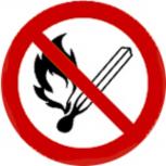 Schild Verbotszeichen nach ISO 7010 - keine offene Flamme/Rauchen verboten - 320483 rund Gr. ca. 20cm