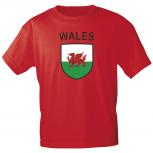 Kinder-T-Shirt mit Print - Wappen Flagge Fahne Wales - K76098 rot - Gr. S-XXL