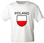 T-Shirt mit Print - Wappen Fahne Flagge Poland Polen - 76432 weiß Gr. S-XXL