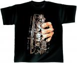 T-Shirt unisex mit Print - Sax Fingers - von ROCK YOU MUSIC SHIRTS - 10391 schwarz - Gr. S