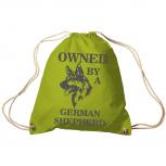Trend-Bag Turnbeutel Sporttasche Rucksack mit Print - Owned by a german shepherd- TB08900 limegrün