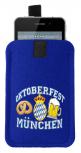 Handy- Etui mit Einstickung - Oktoberfest München Wappen Brezel Bierkrug - 39891 blau - ca. 9 x 12 cm