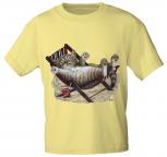 T-Shirt Print Katze im Liegestuhl KA175 gelb Gr. S-3XL