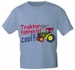 Kinder T-Shirt mit Aufdruck - TRAKTOR FAHREN IST COOL - 08233 -  Gr. 86 - 164 in 5 Farben hellblau / 110/116