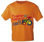 Kinder T-Shirt mit Aufdruck - TRAKTOR FAHREN IST COOL - 08233 -  Gr. 86 - 164 in 5 Farben Orange / 122/128