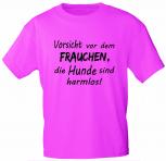 T-Shirt mit Print - Vorsicht vor dem Frauchen, die Hunde sind harmlos - 12952 rosa - Gr. S-2XL