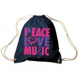 Trend-Bag Turnbeutel Sporttasche Rucksack mit Print - Peace Love Music - TB09017 Navy