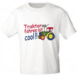 Kinder T-Shirt mit Aufdruck - TRAKTOR FAHREN IST COOL - 08233 -  Gr. 86 - 164 in 5 Farben weiß / 122/128