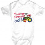 Babystrampler mit Print – Traktor fahren ist cool – 08393 weiß - 0-24 Monate