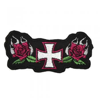 Patches Aufnäher - Kreuz mit Rose - Gr. ca. 11,5cm x 5cm - 04304