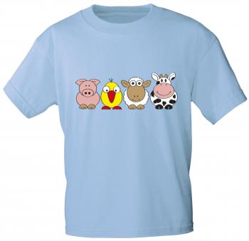 Kinder T-Shirt mit Print - Ferkel Vogel Schaf Kuh - 06982 - hellblau - Gr. 86-164