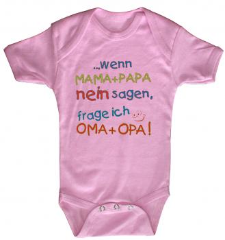 Babystrampler mit Print – Mama + Papa nein sagen, frage ich Oma + Opa - 08351 rosa / 6-12 Monate