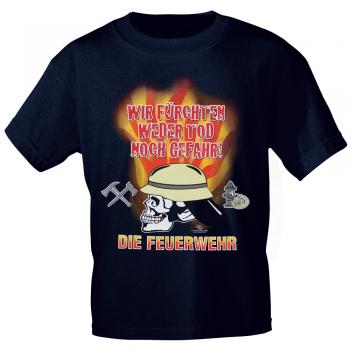 T-Shirt mit print - Feuerwehr - wir fürchten weder Tot noch Gefahr - Marine - 09352 - Gr. XL