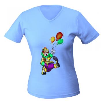 Girly-Shirt Karneval Fasching Print - Clown mit Luftballons  - 09597/1 Gr. S blau