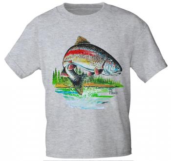 T-Shirt unisex mit Print - Forelle - 09818 graumeliert - Gr. L