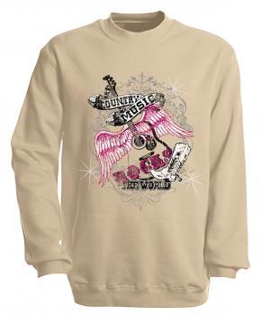 Sweatshirt mit Print - Country Music - S10247 - versch. farben zur Wahl - Gr. beige / S
