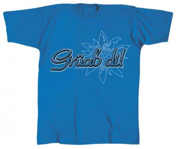T-Shirt mit Vorder- und Rückenprint - Grüaß di- Pfüat di - 10498 blau - Gr. S