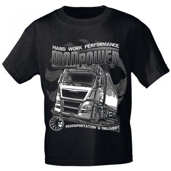 T-Shirt mit Print - Truck LKW Hard Work Performance ManPower - 10651 schwarz Gr. S