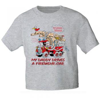 Kinder T-Shirt mit Print - My daddy drives a Firewehr car - 08133 - grau - Gr. 152/164