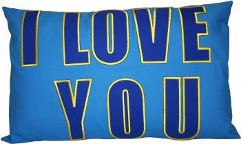 Zierkissen Dekokissen mit Einstickung - I LOVE YOU - Gr. ca. 55cm x 35cm - 11760 blau