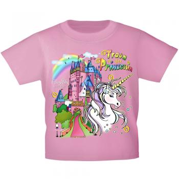 Kinder T-Shirt mit Print - Einhorn Schloß Zauber - 12430 versch. Farben Gr. 110-164 rosa / 134/146