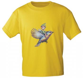 Kinder T-Shirt mit Print Elfchen auf Vogel 12442 Gr. gelb / 134/146