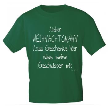 Kinder T-Shirt Lieber Weihnachtsmann..Geschenke..nimm Geschwister mit 12708/1 grün Gr. 134/146