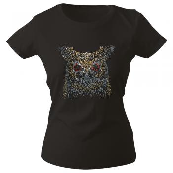 Girly-Shirt mit Print - Glitzer- Stein - Eule - G12860 - schwarz - XXL