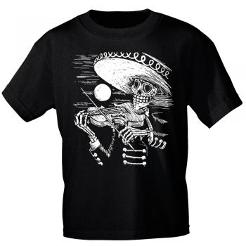 T-Shirt mit Print Skelett mit Geige Sombrero Skull 12998 schwarz Gr. XL