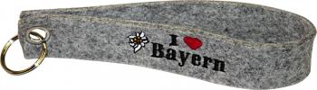 Filz-Schlüsselanhänger mit Stick I love Bayern Gr. ca. 19x3cm 14012 grau
