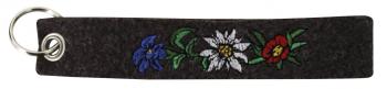 Filz-Schlüsselanhänger mit Stick Edelweiß, Enzian und Alpenrose Gr. ca. 17 x 3cm 14019 schwarz