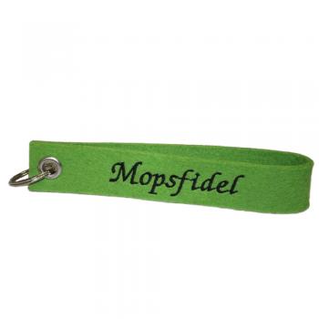 Filz-Schlüsselanhänger mit Stick Mopsfidel Gr. ca. 17x3cm 14272 grün