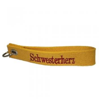 Filz-Schlüsselanhänger mit Stick Schwesterherz Gr. ca. 17x3cm 14287 gelb