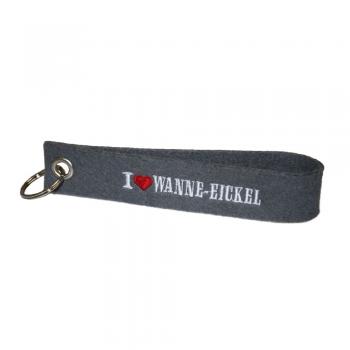 Filz-Schlüsselanhänger mit Stick I love Wanne- Eickel  Gr. ca. 17x3cm 14330 grau