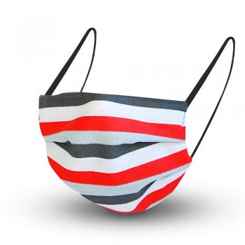 Baumwollmaske mit zertifiziertem Innenvlies - Grau-Rot-Weiss waagerecht - 15461 + Gratiszugabe