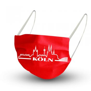 Baumwollmaske in ROT mit zertifiziertem Innenvlies - Skyline Köln Cologne 15617 + Gratiszugabe