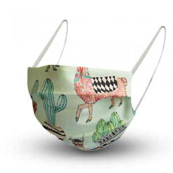 Design Maske aus Baumwolle mit zertifiziertem Innenvlies - Lama in Mintgrün - 15626 + Gratiszugabe
