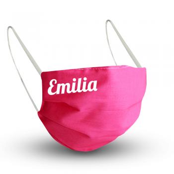 Textil Design-Maske waschbar aus Baumwolle - Unifarben mit Wunschname PINK + Gratiszugabe