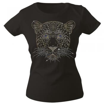 Girly-Shirt mit Strasssteine Glitzer | Raubtier Katze Tiger Großkatze | 15721 | Gr. XL