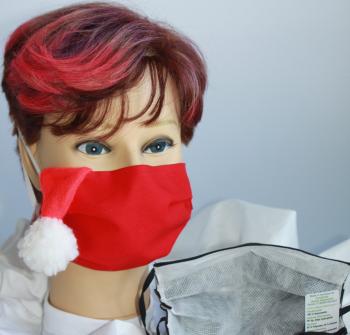 Textil Design Maske aus  Baumwolle, mit zertifiziertem Innenvlies  - Bommel weiß - 15898 Xmas